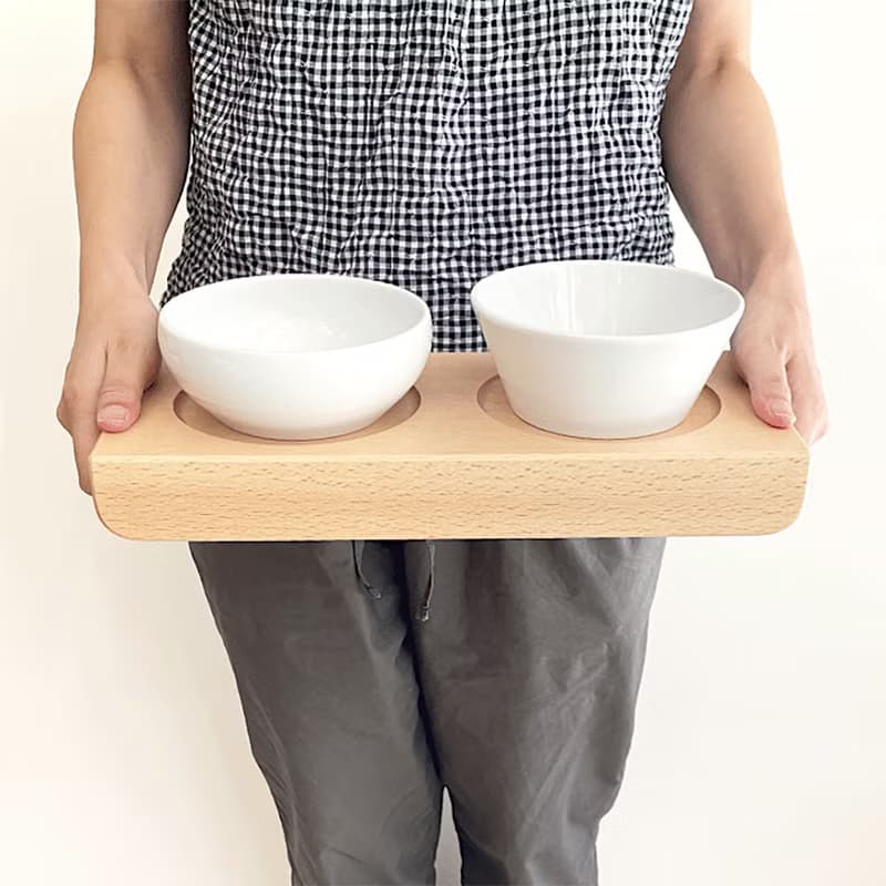 KATOMOKU 貓咪桌/為2件 橡木 日本製造　喂食碗