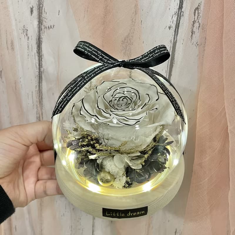 | 小夢境花藝 | 小香風 XL永生玫瑰 LED燈環底座玻璃球 花房