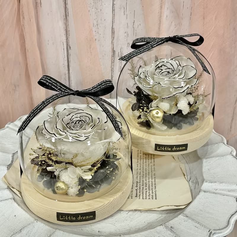 | 小夢境花藝 | 小香風 XL永生玫瑰 LED燈環底座玻璃球 花房