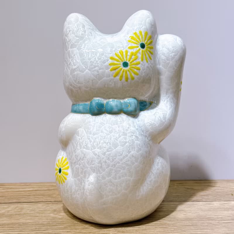 【皓晶康福】日本清水燒招財貓 | 花結晶白 - 健康 特大 右