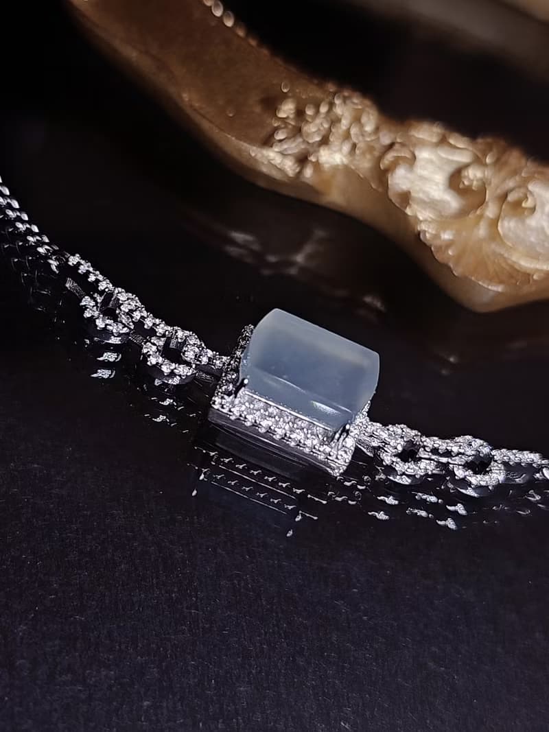 招財|時尚無事牌|A貨翡翠冰玻藍無事牌10.2mm純銀鍍18k豪鑲手鏈