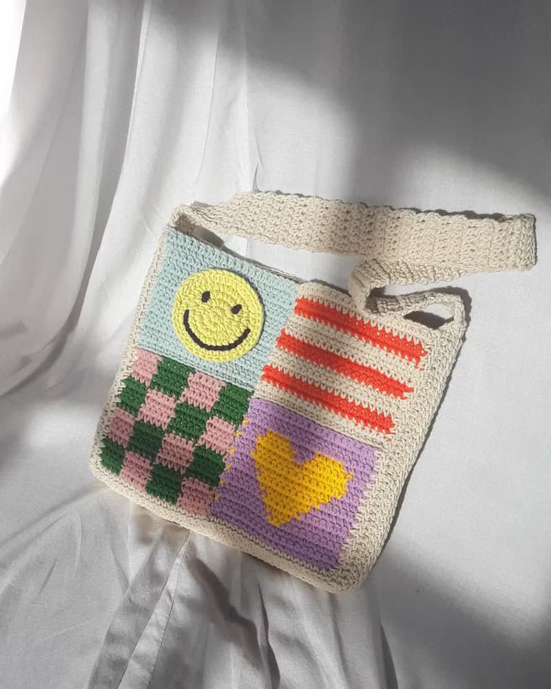 Lovely Smiley Square Bombs ,Shoulder Bag ,Crochet ,Bag ,Handmade ,Gift