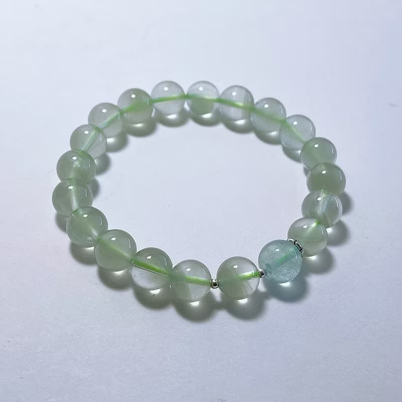 寶石系 天然礦石 果綠幽靈 9 mm 海藍寶 925純銀 手鍊