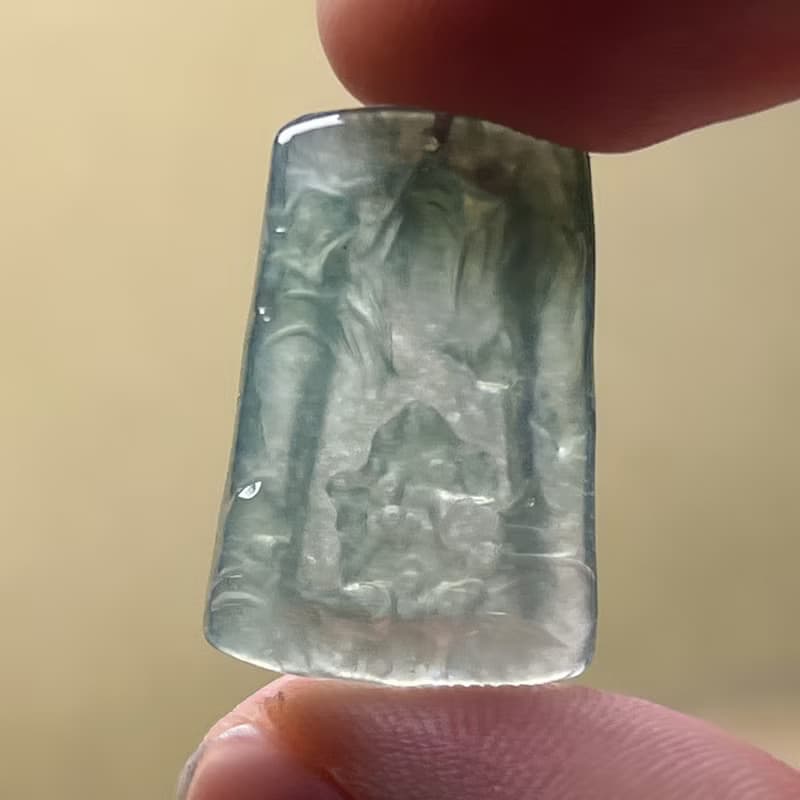 冰種油青翡翠山水牌項鍊 | 天然緬甸玉翡翠A貨 | 送禮