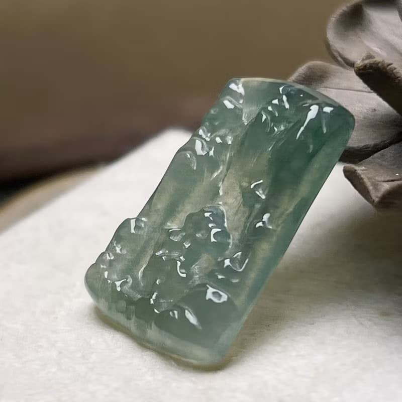 冰種油青翡翠山水牌項鍊 | 天然緬甸玉翡翠A貨 | 送禮