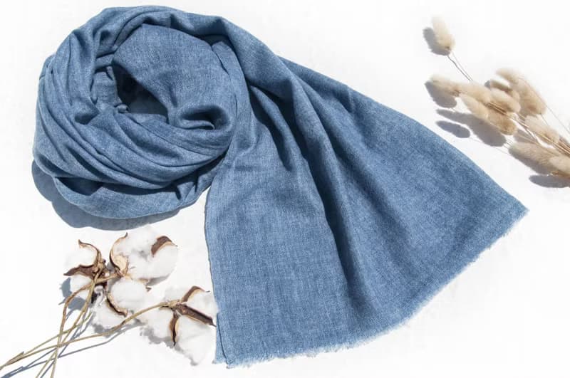 喀什米爾Cashmere/羊絨圍巾/純羊毛圍巾披巾/戒指絨披肩-藍色天空