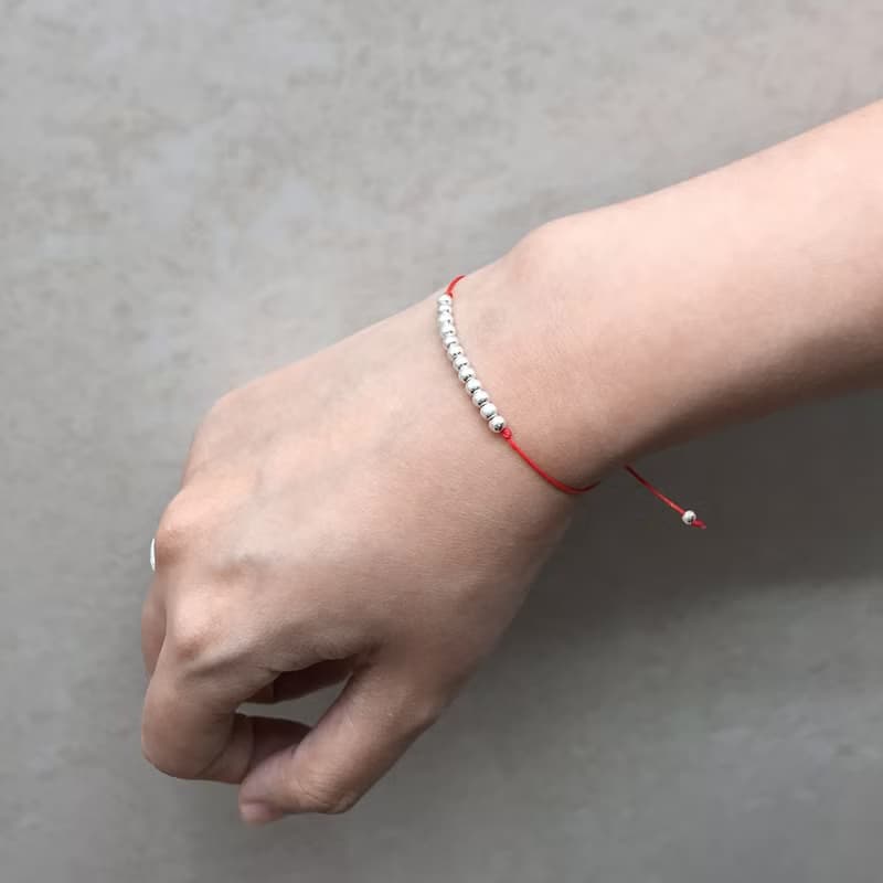 純銀光珠紅色姻緣手鍊 純銀手鍊 紅色手繩 珠珠手鍊 銀手鍊