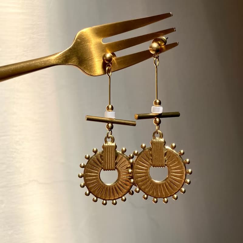 老林雜貨 | 車輪餅黃銅耳環 (針式 / 夾式)