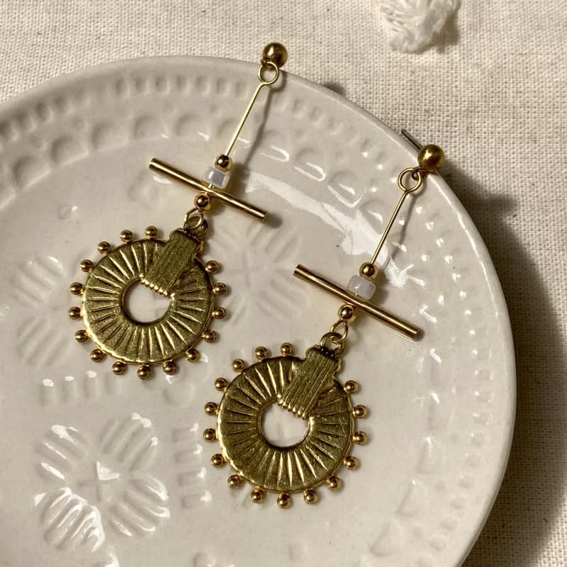 老林雜貨 | 車輪餅黃銅耳環 (針式 / 夾式)