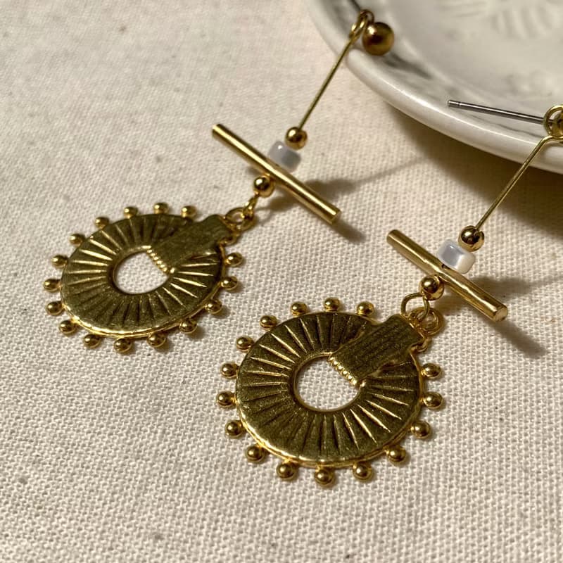 老林雜貨 | 車輪餅黃銅耳環 (針式 / 夾式)