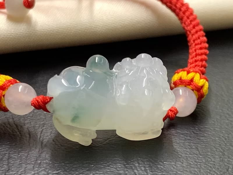 免費開光 快速出貨 天然A貨緬甸玉翡翠招財貔貅手鍊霸王貔貅飄花