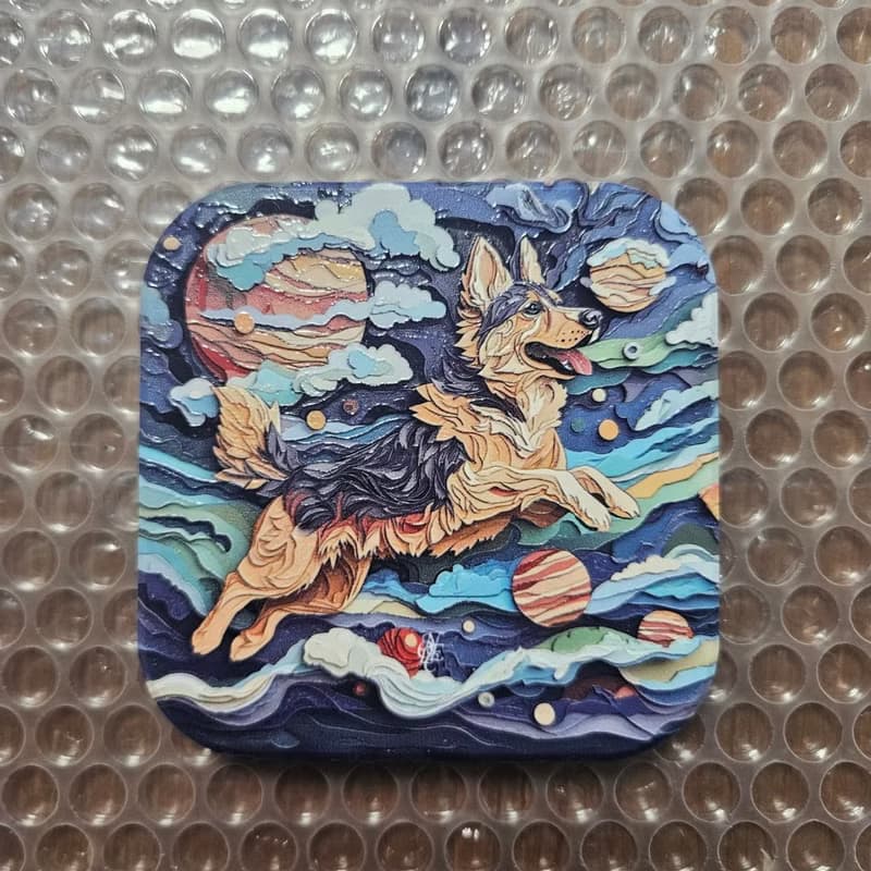 德國狼犬漫步-晶雕陶瓷吸水杯墊