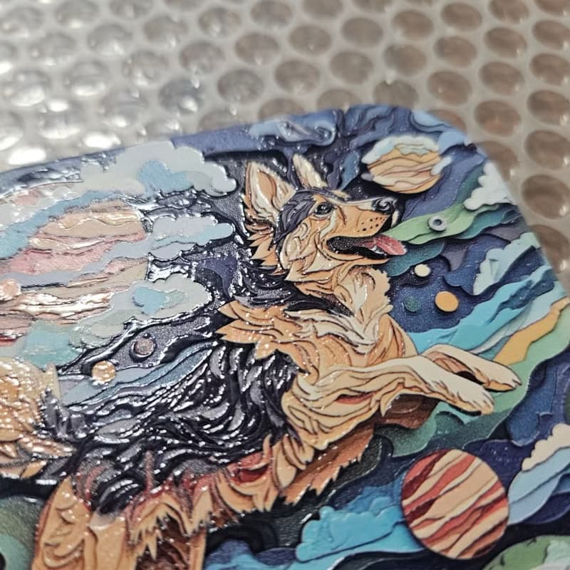 德國狼犬漫步-晶雕陶瓷吸水杯墊