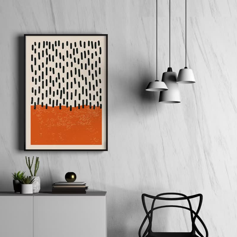 點線 • 紅色塊 - 紅色黑點幾何掛畫/餐廳設計/辦公室佈置/邊櫃畫