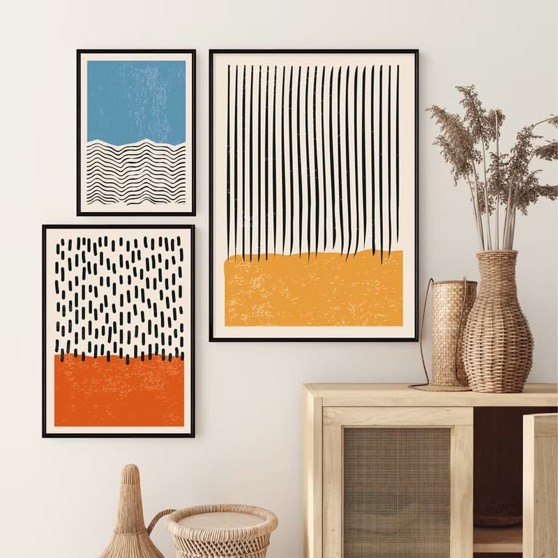 點線 • 紅色塊 - 紅色黑點幾何掛畫/餐廳設計/辦公室佈置/邊櫃畫