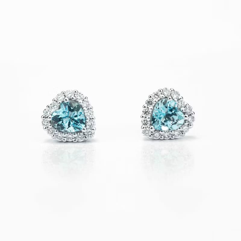 【PurpleMay Jewellery】純18K金爱心天然海藍寶钻石耳釘-E060