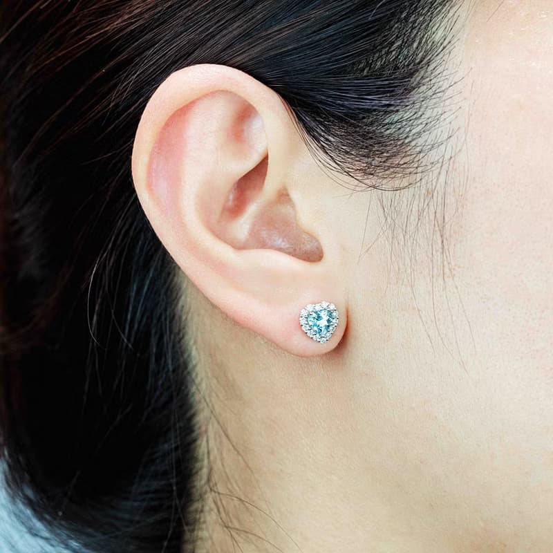 【PurpleMay Jewellery】純18K金爱心天然海藍寶钻石耳釘-E060