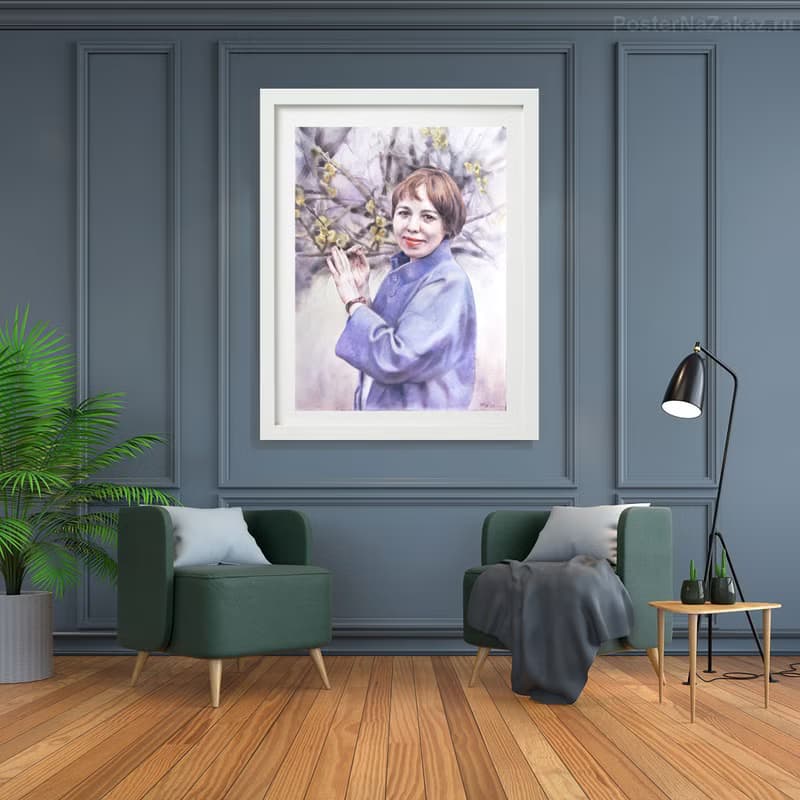 Custom original watercolor portrait painting by artist Irina Zhunaeva
