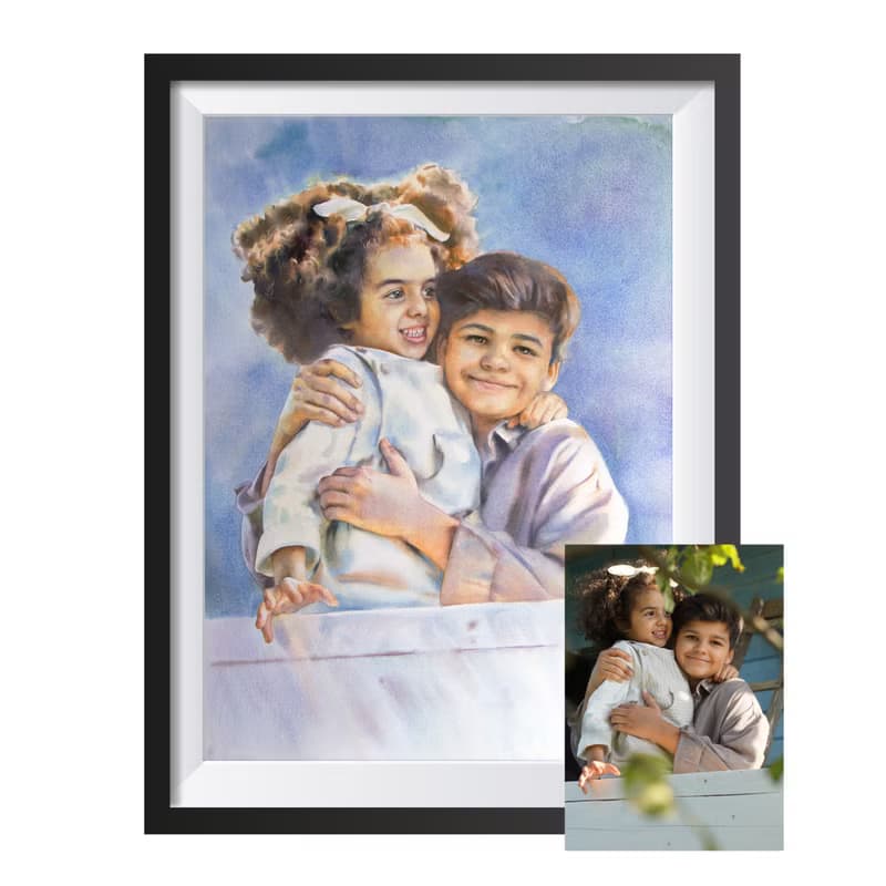 Custom original watercolor portrait painting by artist Irina Zhunaeva