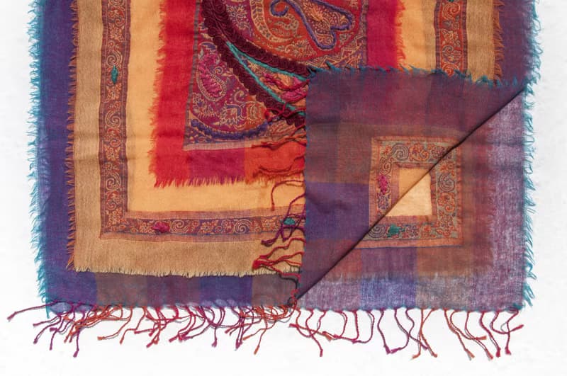 喀什米爾Cashmere 水煮羊毛披肩 針織圍巾 刺繡圍巾 羊絨披巾-花