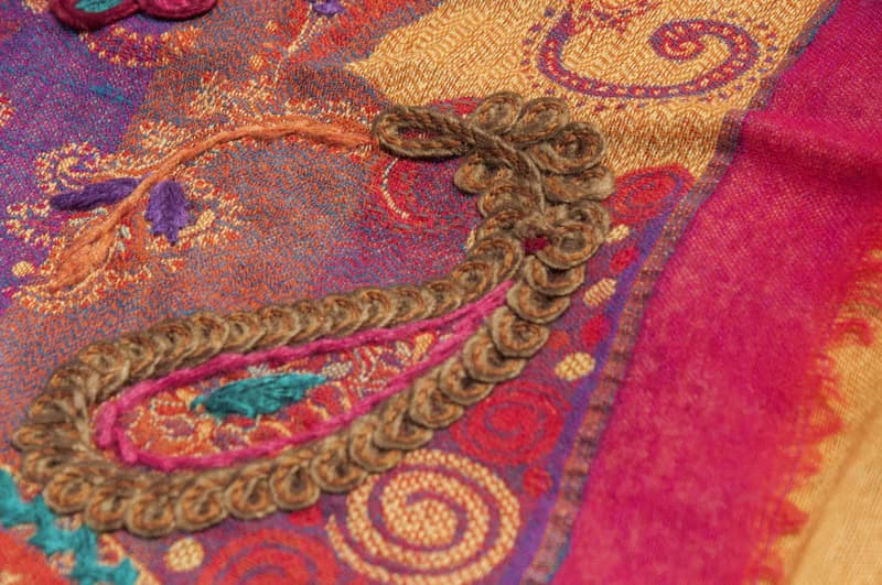 喀什米爾Cashmere 水煮羊毛披肩 針織圍巾 刺繡圍巾 羊絨披巾-花