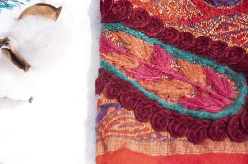 喀什米爾Cashmere 水煮羊毛披肩 針織圍巾 刺繡圍巾 羊絨披巾-花