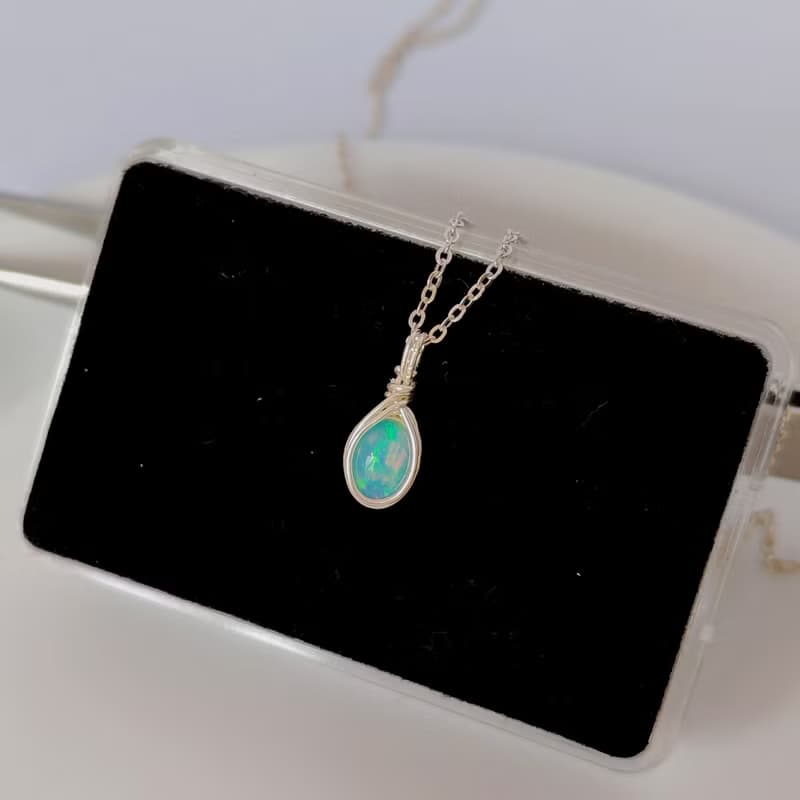 歐泊吊墜 歐泊項鏈 十月生辰石誕生石項鍊 手工純銀天然石