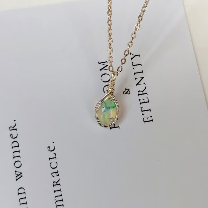 歐泊吊墜 歐泊項鏈 十月生辰石誕生石項鍊 手工純銀天然石