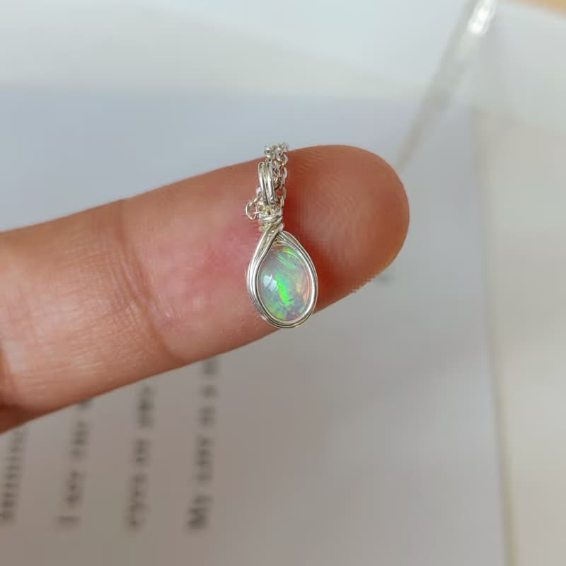 歐泊吊墜 歐泊項鏈 十月生辰石誕生石項鍊 手工純銀天然石
