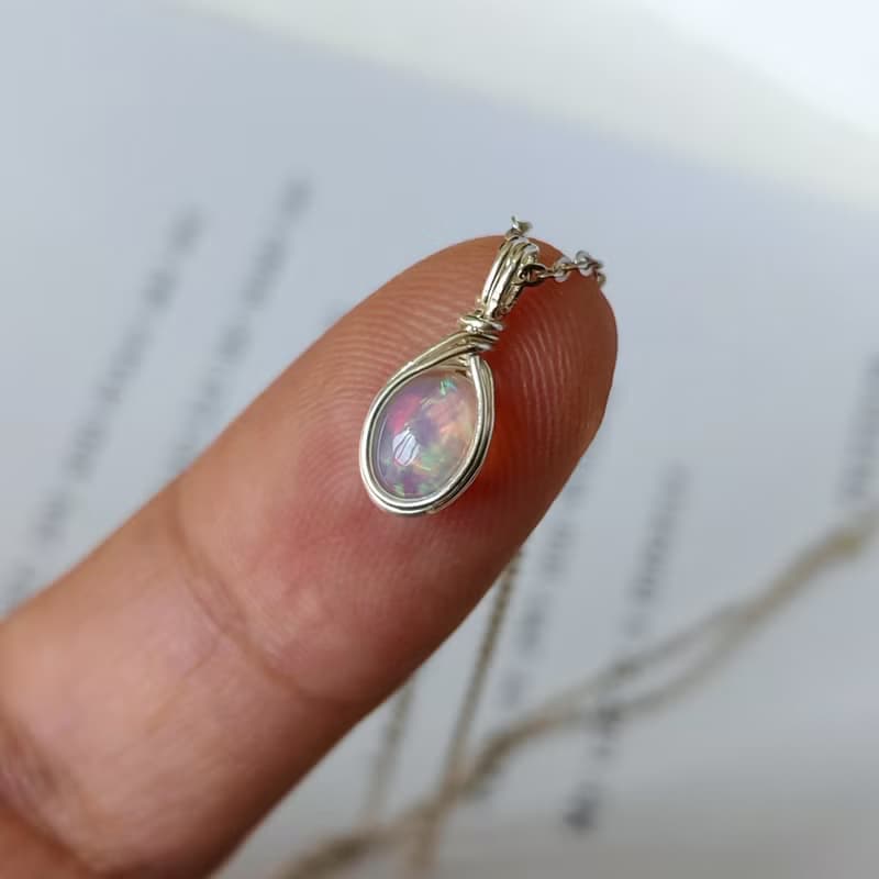 歐泊吊墜 歐泊項鏈 十月生辰石誕生石項鍊 手工純銀天然石