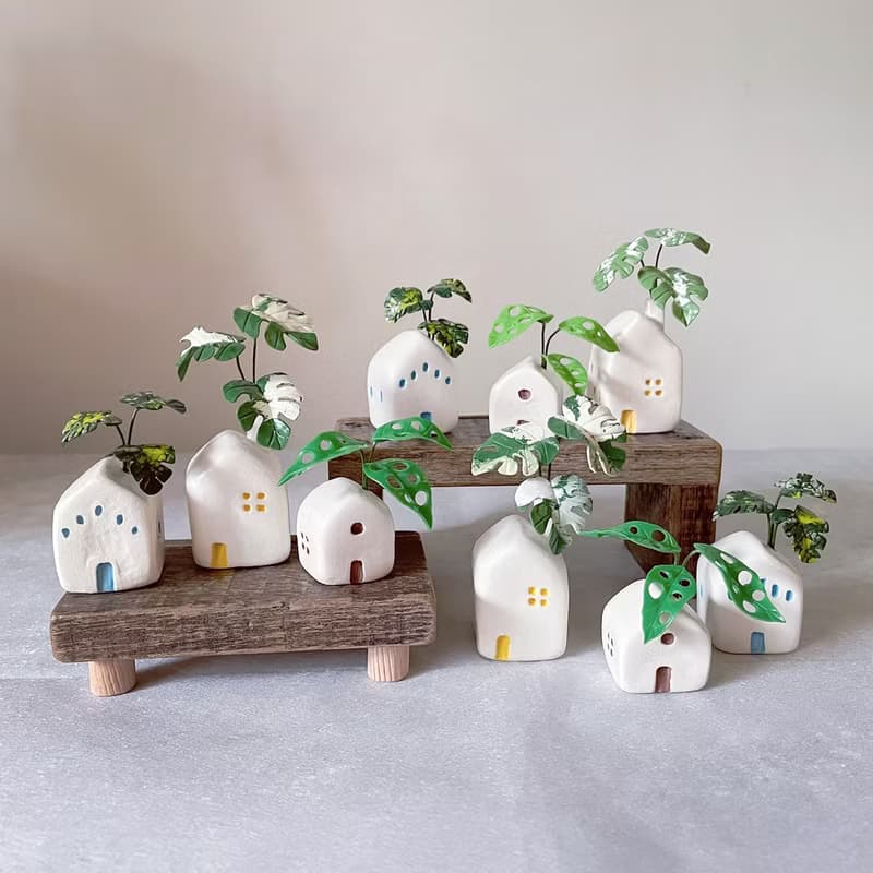 接單製作款 屋頂上的龜背芋們 三入組。仿真黏土觀葉植物