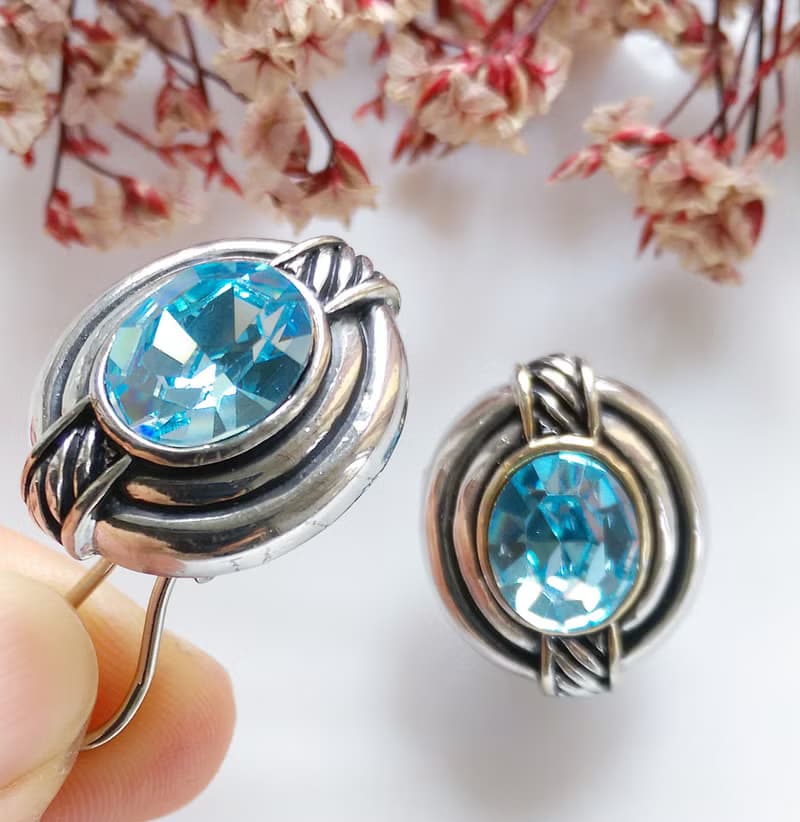 Vintage Jewelry 西洋古董飾品 沁藍鑽  復古造型  針式耳環