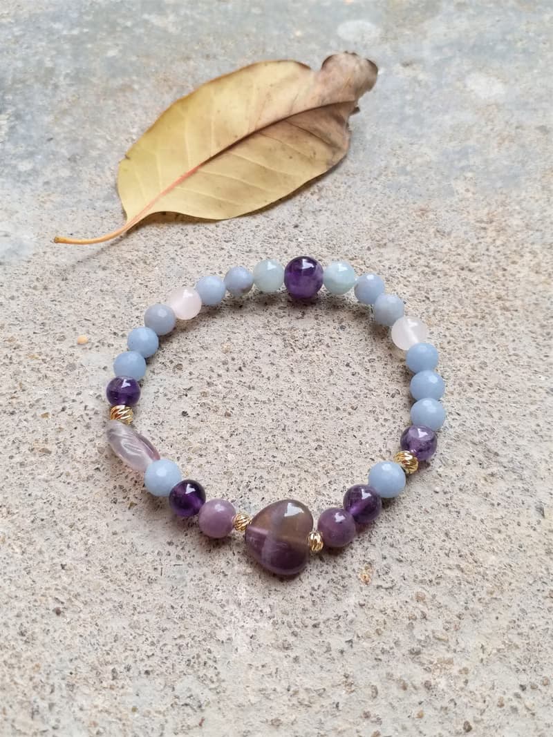 天使石│紫水晶│粉晶│海藍寶│14K金珠│水晶 手鍊 情人節 禮物
