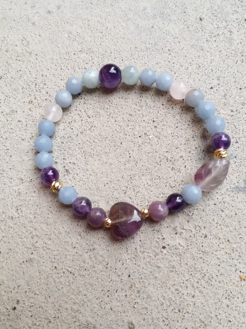 天使石│紫水晶│粉晶│海藍寶│14K金珠│水晶 手鍊 情人節 禮物