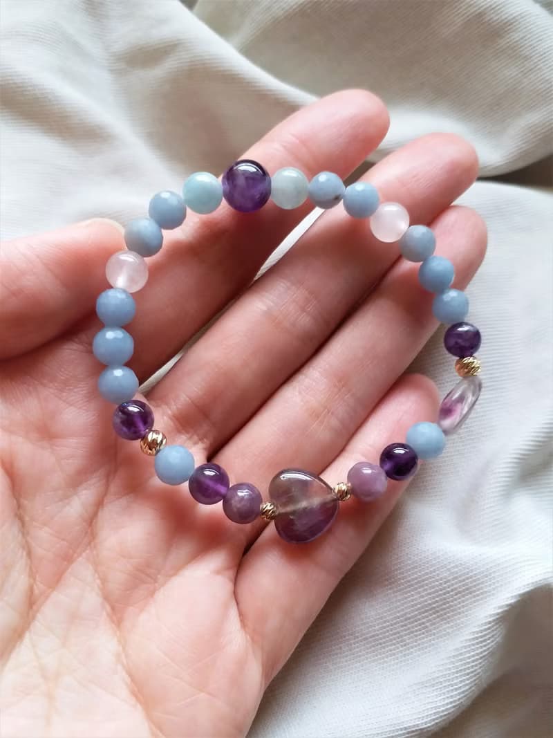 天使石│紫水晶│粉晶│海藍寶│14K金珠│水晶 手鍊 情人節 禮物