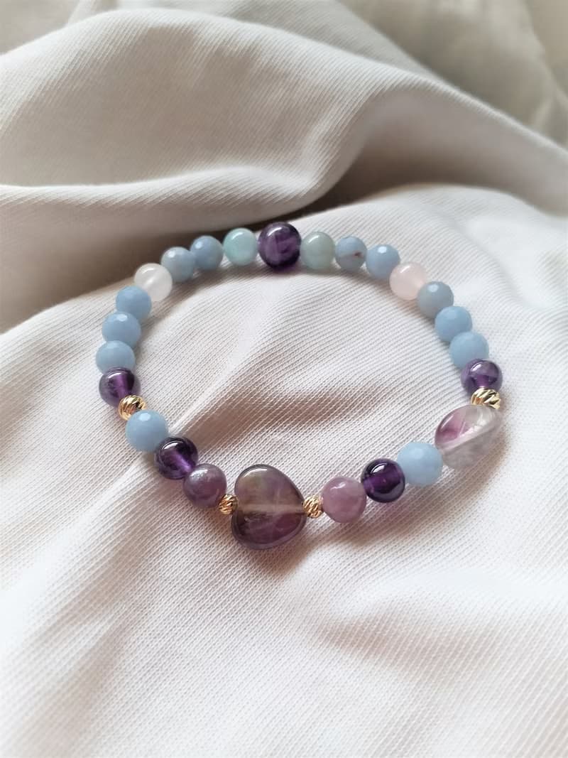 天使石│紫水晶│粉晶│海藍寶│14K金珠│水晶 手鍊 情人節 禮物