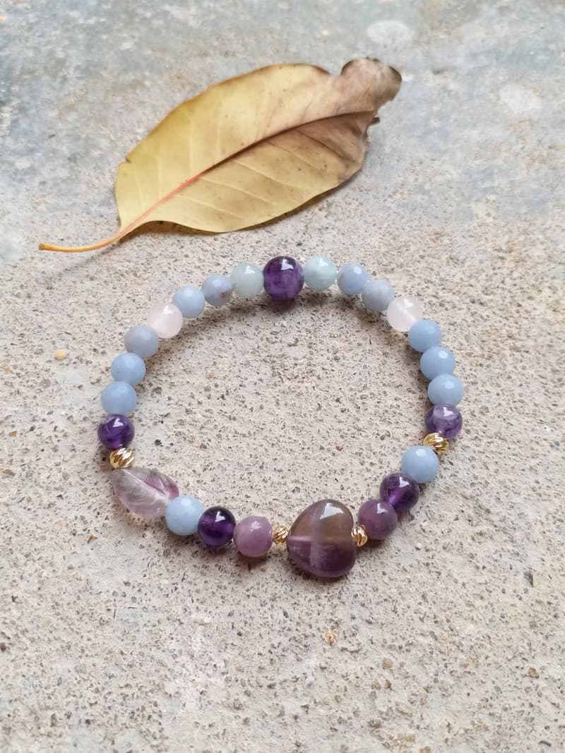 天使石│紫水晶│粉晶│海藍寶│14K金珠│水晶 手鍊 情人節 禮物