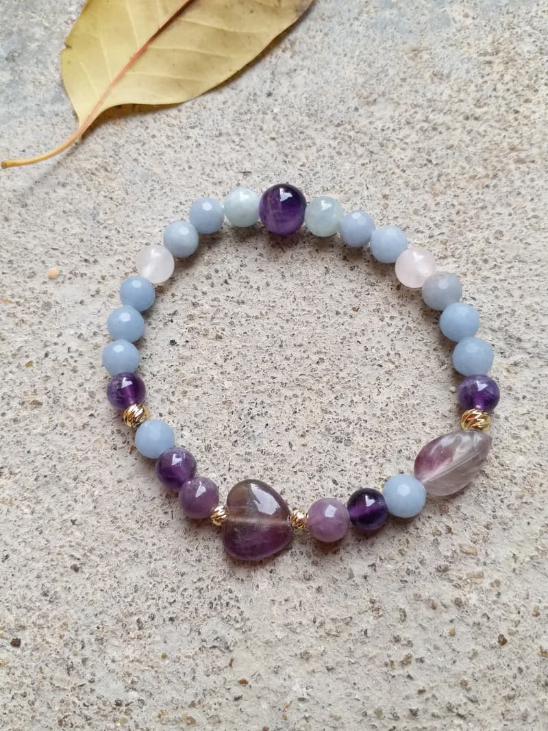 天使石│紫水晶│粉晶│海藍寶│14K金珠│水晶 手鍊 情人節 禮物
