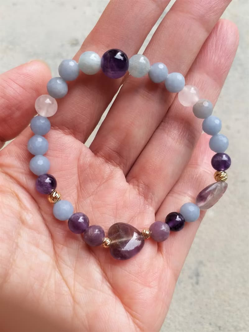 天使石│紫水晶│粉晶│海藍寶│14K金珠│水晶 手鍊 情人節 禮物