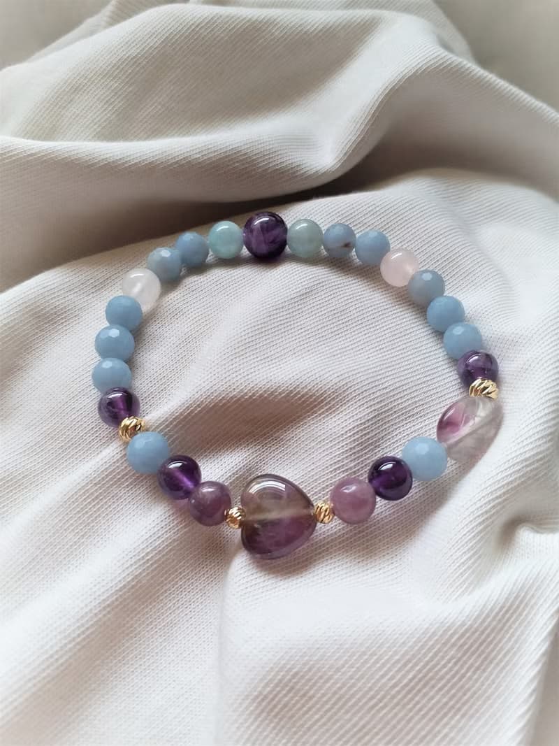 天使石│紫水晶│粉晶│海藍寶│14K金珠│水晶 手鍊 情人節 禮物