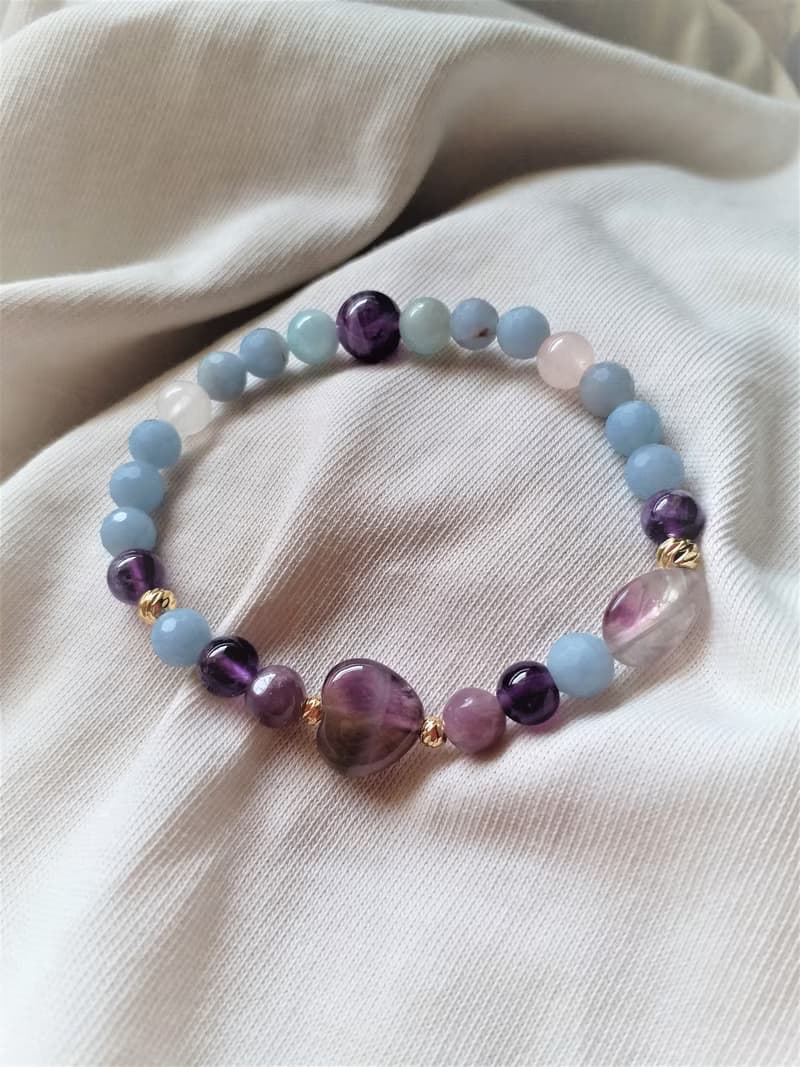 天使石│紫水晶│粉晶│海藍寶│14K金珠│水晶 手鍊 情人節 禮物