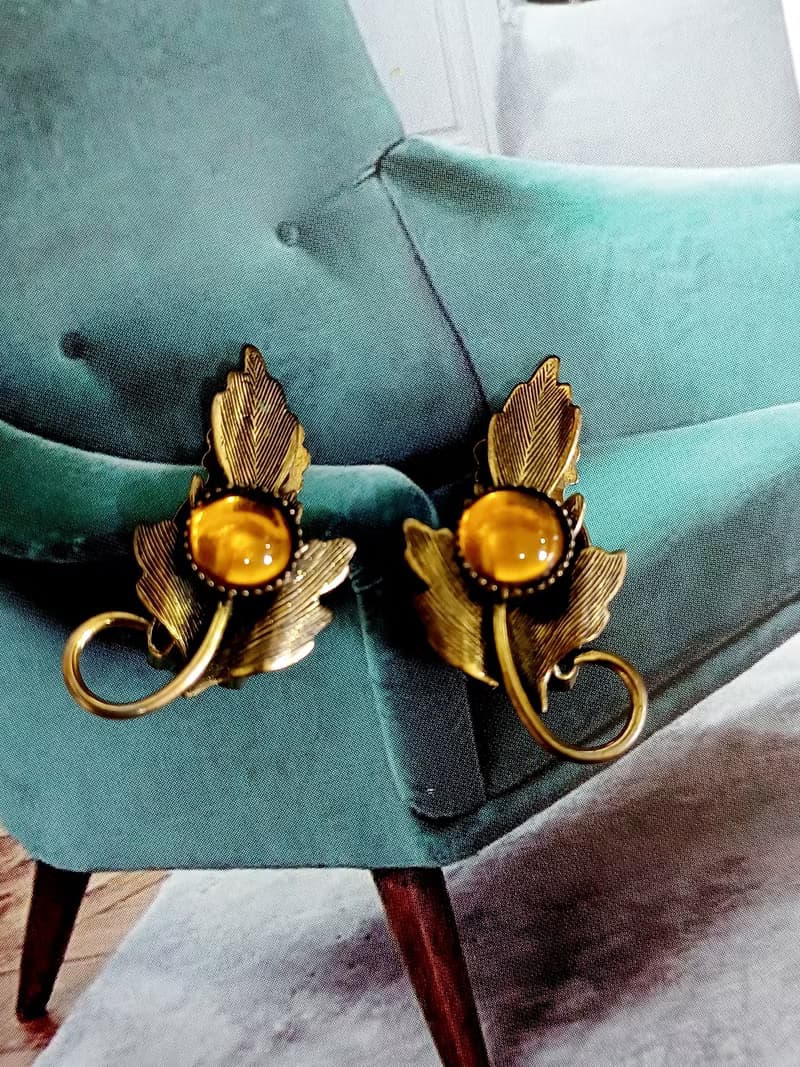 vintage jewelry  典雅古銅蕨葉 夾式耳環