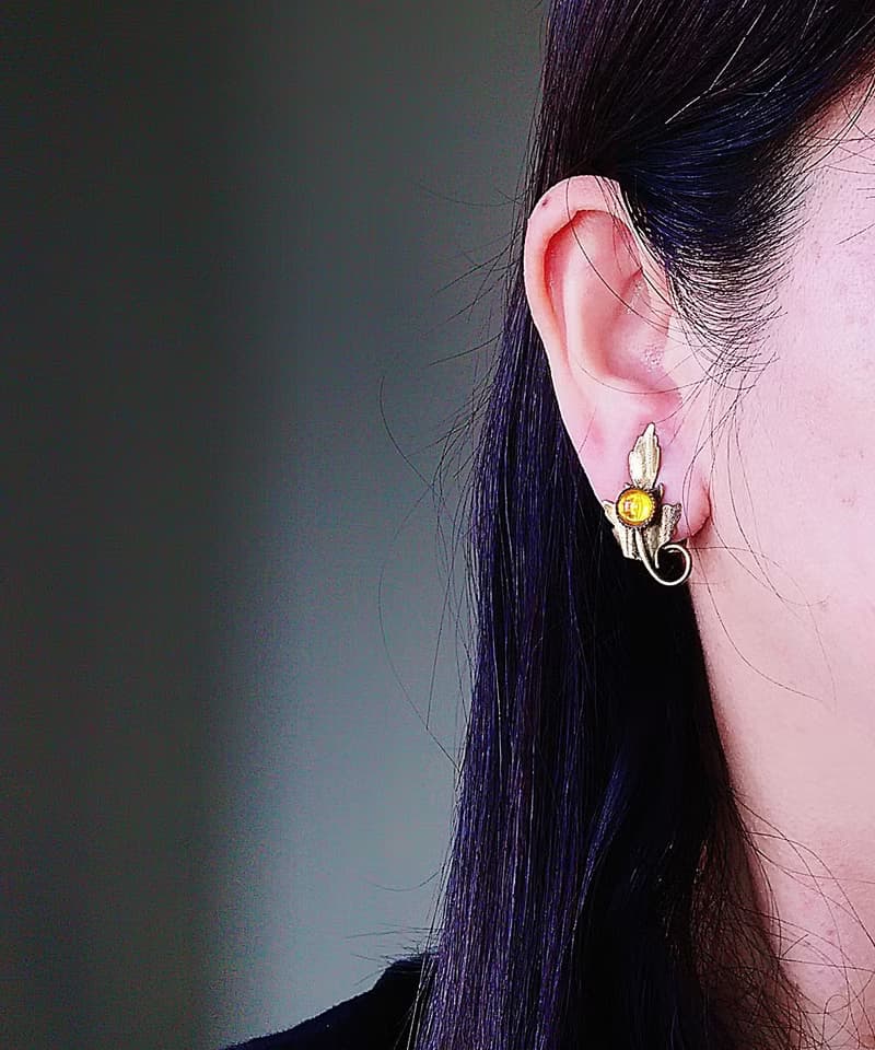 vintage jewelry  典雅古銅蕨葉 夾式耳環