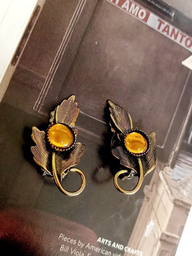 vintage jewelry  典雅古銅蕨葉 夾式耳環