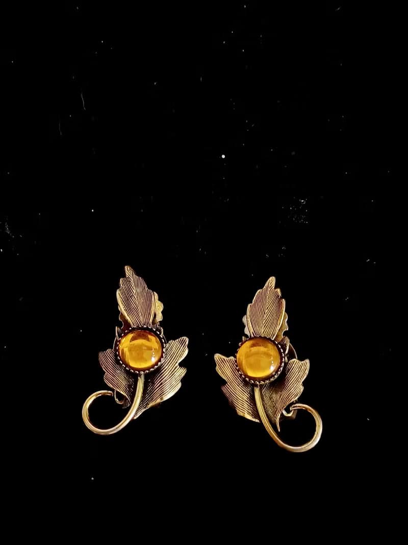 vintage jewelry  典雅古銅蕨葉 夾式耳環