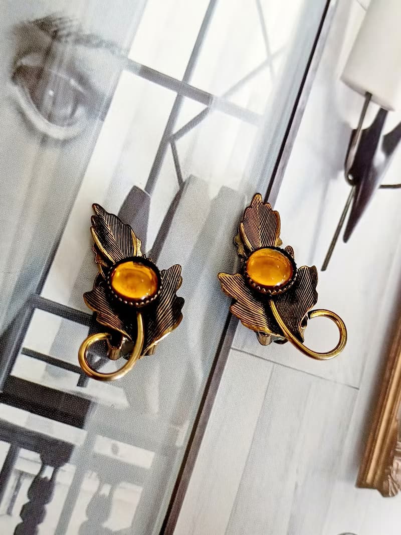 vintage jewelry  典雅古銅蕨葉 夾式耳環