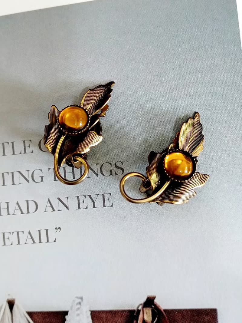 vintage jewelry  典雅古銅蕨葉 夾式耳環