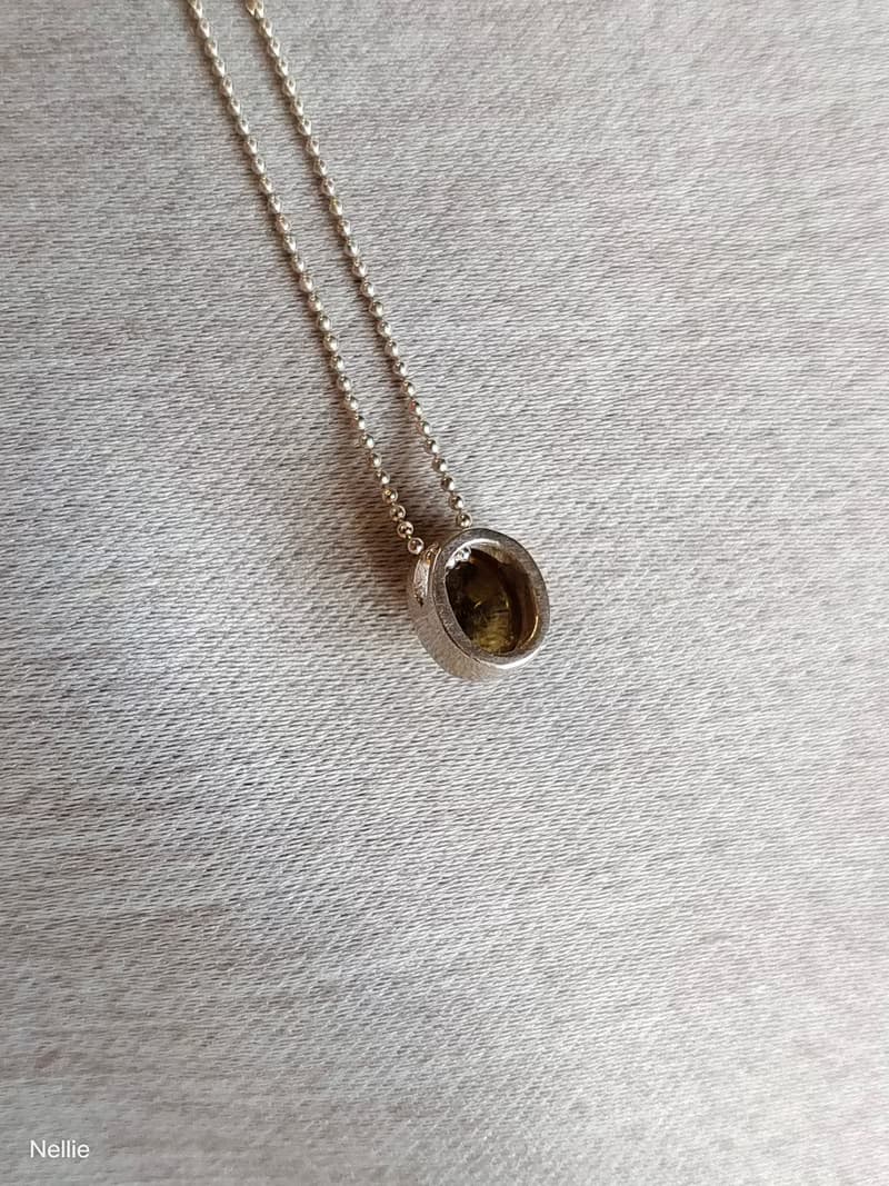 天然 蜂蜜琥珀色 碧璽 鎖骨墜 項鍊 尼泊爾製 925純銀