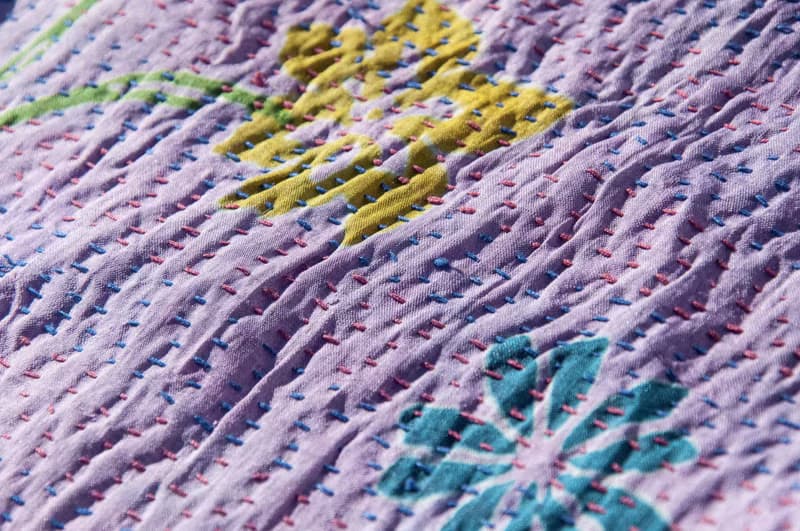 手工縫紗麗布絲巾/絲綢刺繡圍巾/印度絲綢刺繡絲巾-法式風花朵