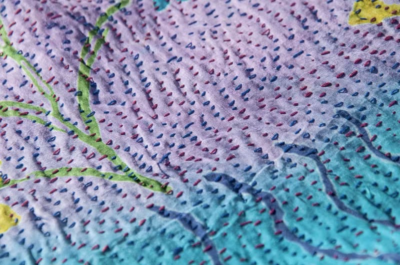 手工縫紗麗布絲巾/絲綢刺繡圍巾/印度絲綢刺繡絲巾-法式風花朵